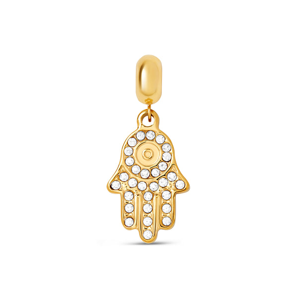 Hamsa Hand Stone Charm - Gold